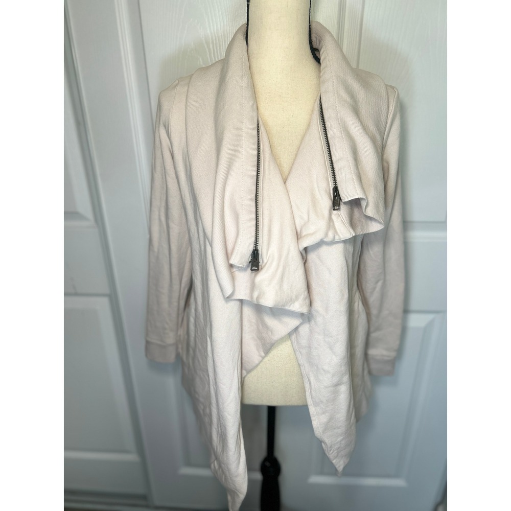 AllSaints Dahlia Draped Cardigan Blush Pink Zip Trim Cotton Size Small